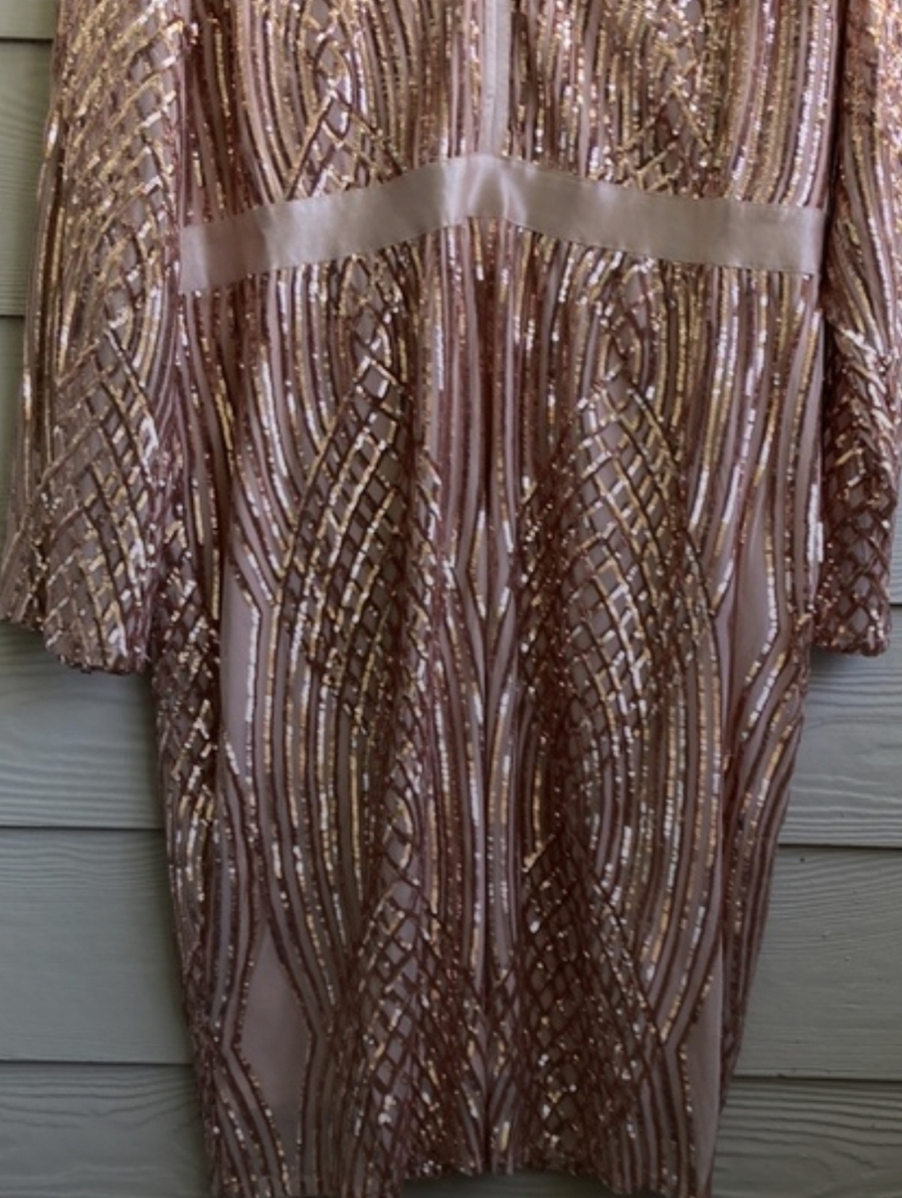 Gold Sequin V-Neck Long Sleeve Dress - Picture 6 of 8